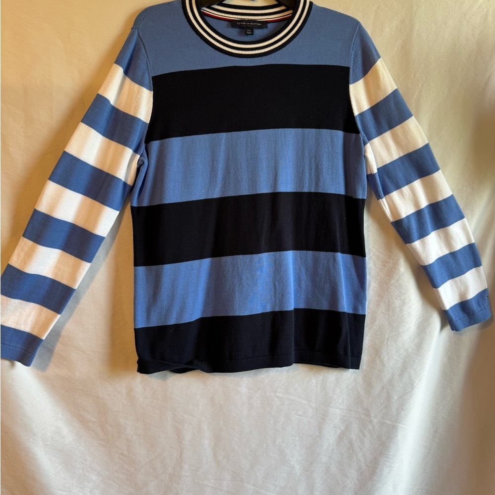 Tommy Hilfiger Blue and Black Striped Sweater